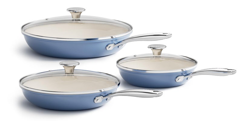 Redchef Nonstick Cookware Sets, Ceramic Frying Pan Set with Tempered Glass Lids, Non Stick Cooking Set, Dishwasher & Oven Safe, Induction Safe, Compatible with All Cooktops, Blue (8", 9.5", 11") - Image 1