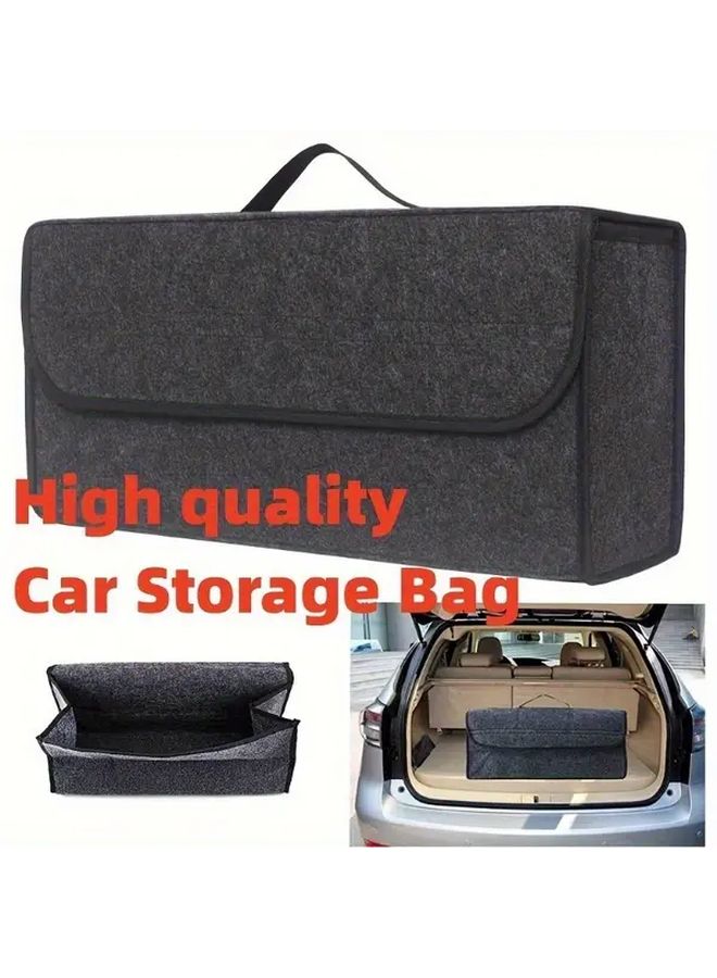 Black With White Border Foldable Canvas Car Trunk Organizer Storage Box Durable Portable - Image 4