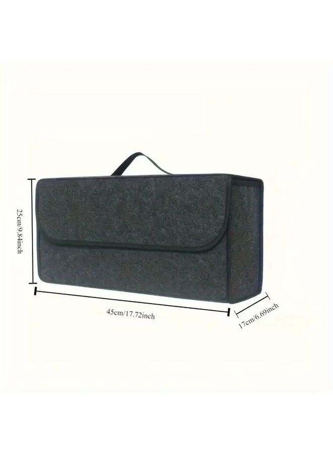 Black With White Border Foldable Canvas Car Trunk Organizer Storage Box Durable Portable - Image 3