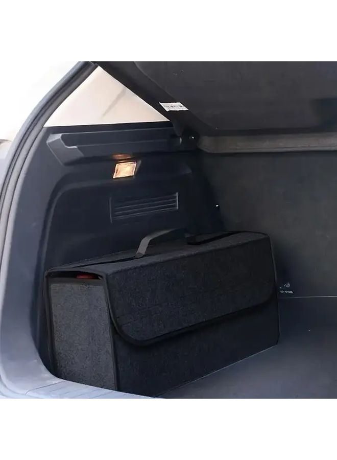 Black With White Border Foldable Canvas Car Trunk Organizer Storage Box Durable Portable - Image 1