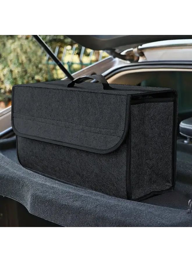 Black With White Border Foldable Canvas Car Trunk Organizer Storage Box Durable Portable - Image 2