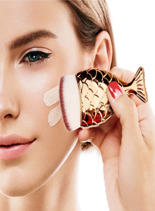 يوسينج فرشاة مكياج كابوكي من يوسينغ لكريم الأساس السائل وواقي الشمس - فرشاة وجه للأطفال والكبار، أداة لتوزيع البودرة والكريم والكونتور مع خاصية المزج والتوزيع والتنقيط - ذهبي وردي - Image 5