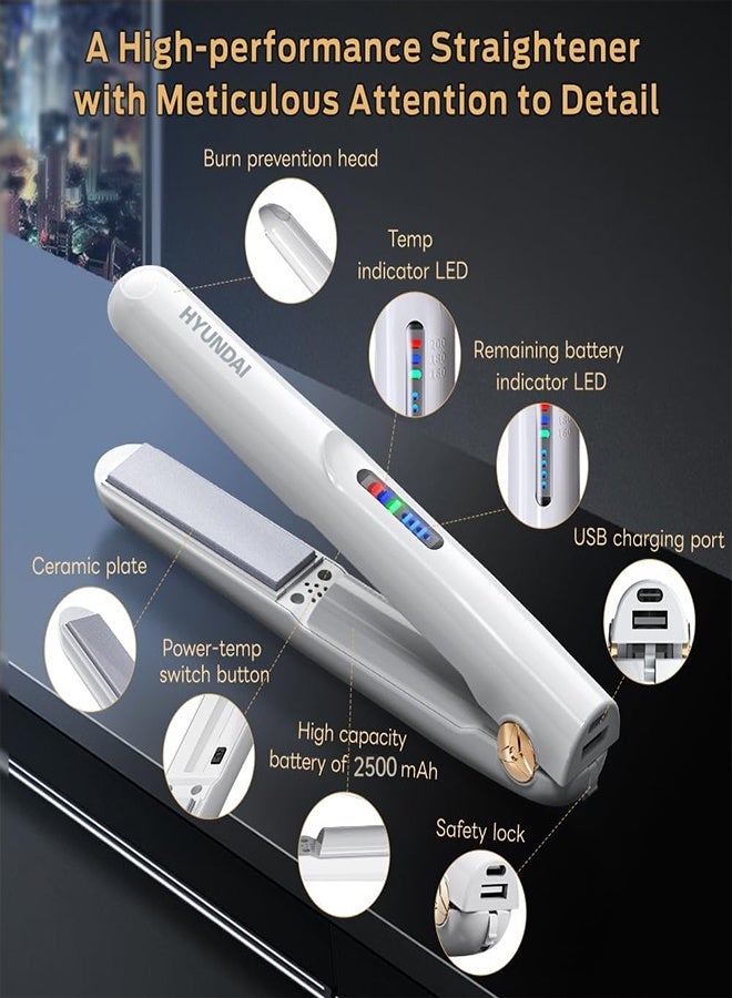 HYUNDAI Mini Wireless Charging Splint, 2-in-1 Hair Straightener & Curling Rod, Portable USB Cordless Iron with Fast Heating & 3 Temperature Settings for All Hair Types, Travel-Friendly - Image 3