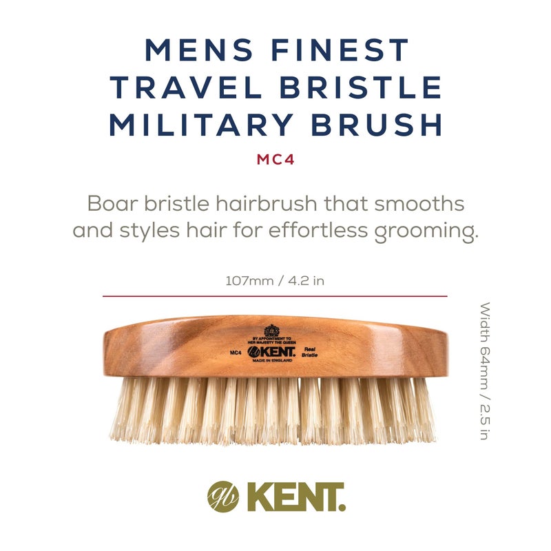 Kent MC4 Men's Hair and Beard Brush Kit: Exfoliating Natural Boar Bristle Hair Brush, Cherrywood Base with Firm Bristles for Coarse Hair Types - LPC3 Brush Cleaner - Premium Grooming Set - Image 2