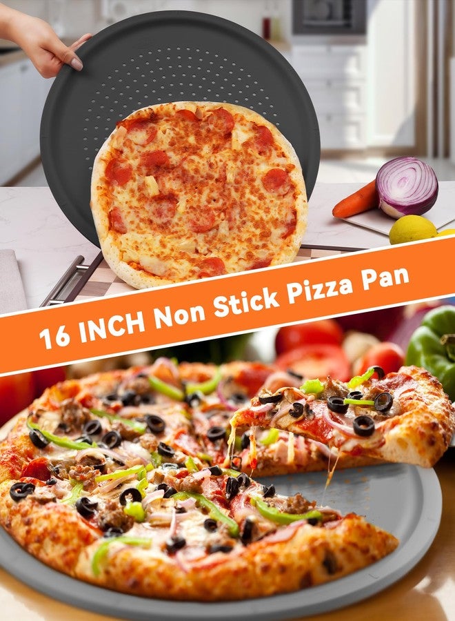LYNG Pizza Pan 16 Inch, 2 Pack Silicone Nonstick Pizza Tray For Oven, Pizza Pan With Holes Dishwasher Safe, Suitable For Home Kitchen Dark Baking Dark Gray - Image 2