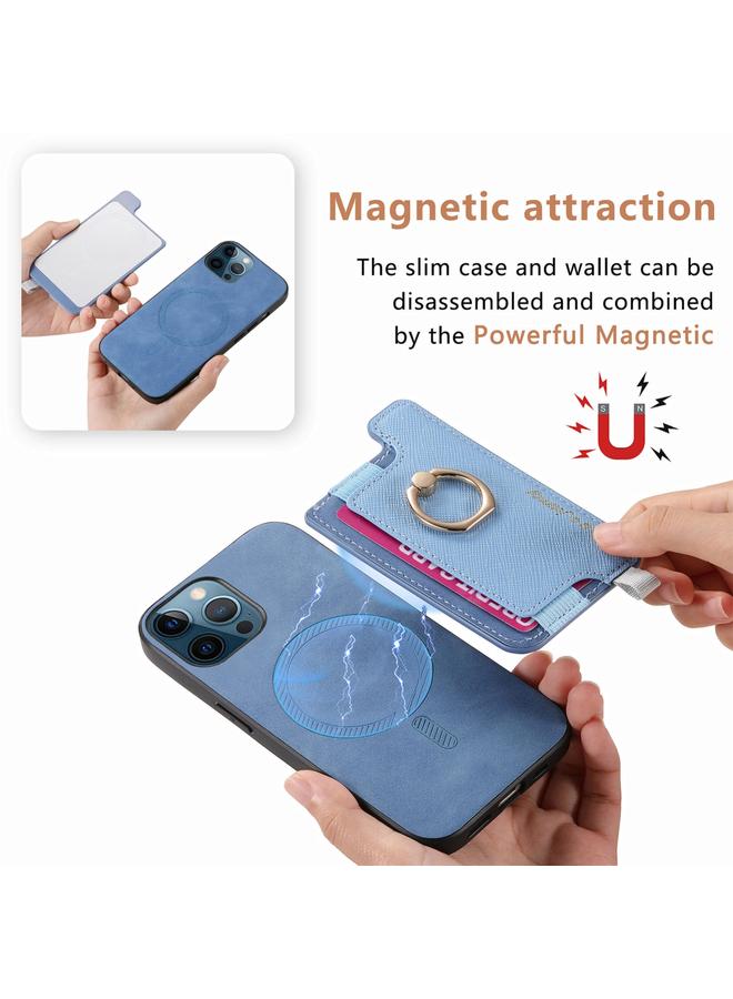 S-TOP Case For iPhone 12 / 12 Pro Retro Magsafe Cross Leather Ring Holder Card Bag Phone Case - Image 3