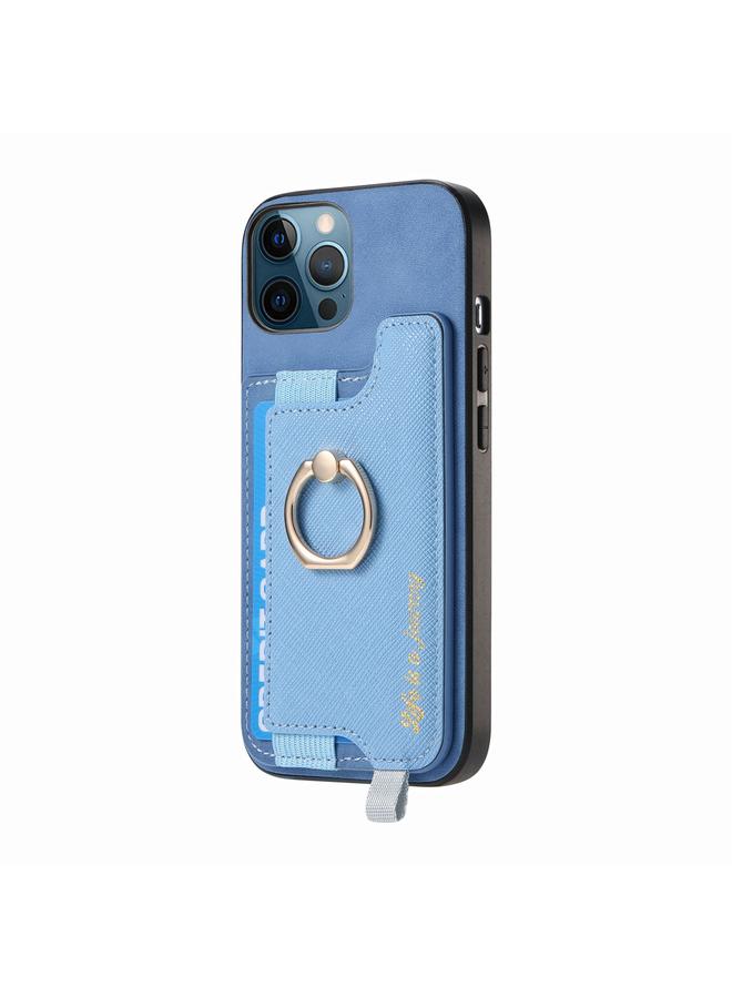 S-TOP Case For iPhone 12 / 12 Pro Retro Magsafe Cross Leather Ring Holder Card Bag Phone Case - Image 2