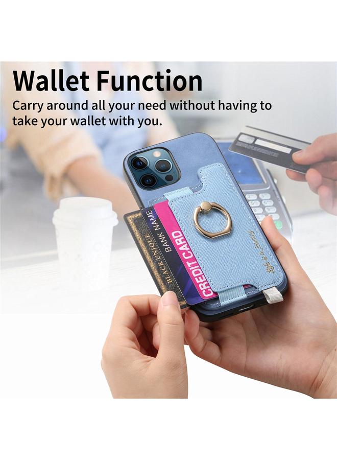 S-TOP Case For iPhone 12 / 12 Pro Retro Magsafe Cross Leather Ring Holder Card Bag Phone Case - Image 4