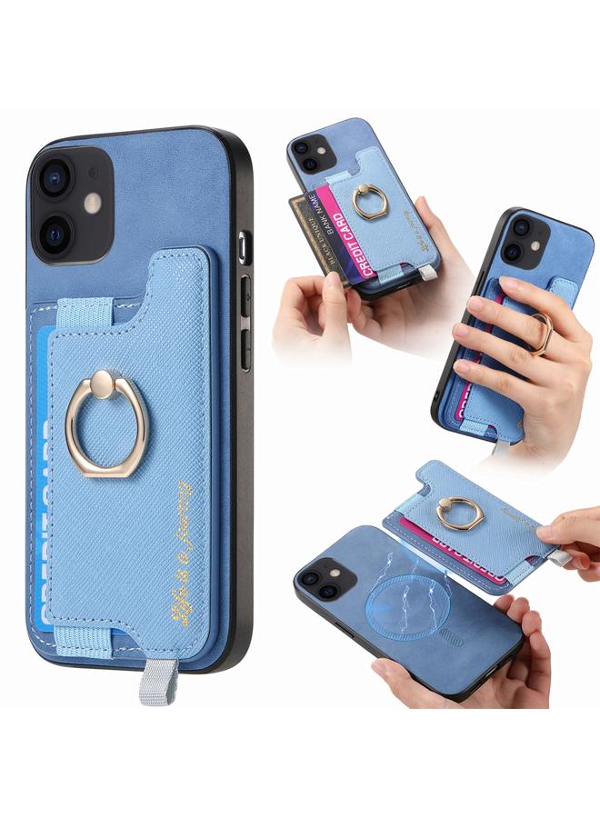 S-TOP Case For iPhone 12 / 12 Pro Retro Magsafe Cross Leather Ring Holder Card Bag Phone Case - Image 1