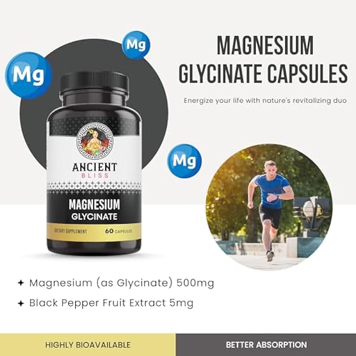 Ancient Bliss Magnesium Glycinate for Muscles & Nerves, Digestive & Immune Support Supplement, Magnesium Supplement for Women & Men (60 Capsules) - Image 2