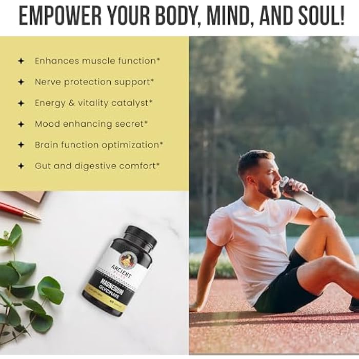 Ancient Bliss Magnesium Glycinate for Muscles & Nerves, Digestive & Immune Support Supplement, Magnesium Supplement for Women & Men (60 Capsules) - Image 3