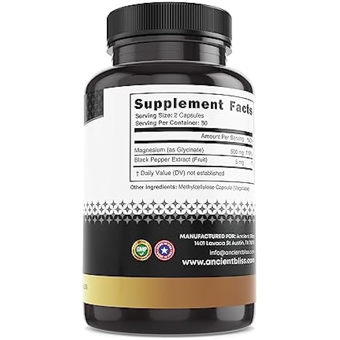 Ancient Bliss Magnesium Glycinate for Muscles & Nerves, Digestive & Immune Support Supplement, Magnesium Supplement for Women & Men (60 Capsules) - Image 5