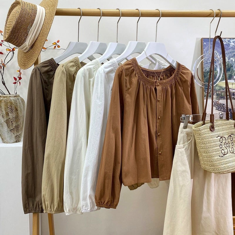 French Retro Pleated Round Neck Long-Sleeved Shirt For Women In Early Autumn, Gentle And Western Style, Slim And Versatile Baby Doll Top - Image 5