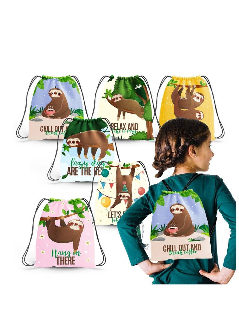 Captaintech Party Favor Bags, 12 Pack Goodies Drawstring Bags, Sloth Party Supplies Favors Drawstring Bags, Sloth Theme Kid's Birthday Goodies bags, Candy Snacks School Travel Toy Storage Bag for Boys Girls - Image 1
