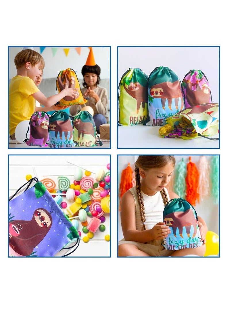 Captaintech Party Favor Bags, 12 Pack Goodies Drawstring Bags, Sloth Party Supplies Favors Drawstring Bags, Sloth Theme Kid's Birthday Goodies bags, Candy Snacks School Travel Toy Storage Bag for Boys Girls - Image 2