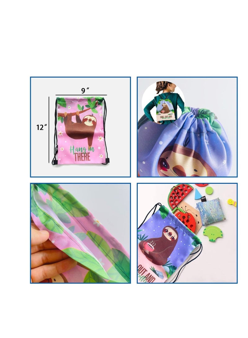Captaintech Party Favor Bags, 12 Pack Goodies Drawstring Bags, Sloth Party Supplies Favors Drawstring Bags, Sloth Theme Kid's Birthday Goodies bags, Candy Snacks School Travel Toy Storage Bag for Boys Girls - Image 3