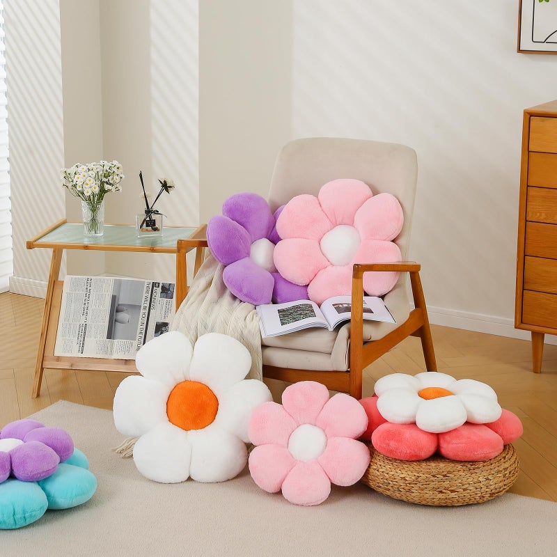 CANGHI 4 PCS Flower Pillows Flower Shaped Throw Pillow Cute Daisy Pillows Seating Cushions for Adults Kids Home Bedroom Sofa Chair Couch Decor (White/Pink/Lavender/Dusty Pink, 15.74 inch) - Image 4