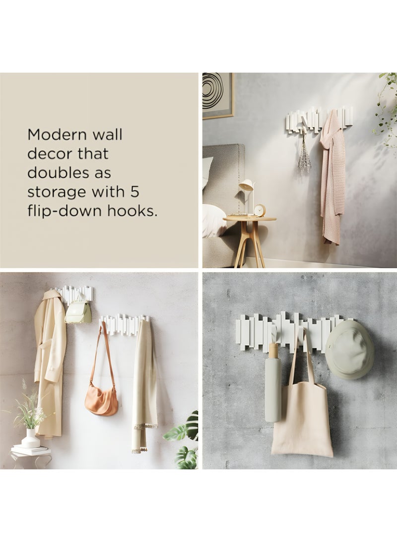 المي هومي علاقة جدارية خشبية بيضاء، علاقة عبايات جداريه، علاقة ملابس جدارية خشب، رف معاطف خشبي مثبت على الحائط يحتوي على 5 خطافات قابلة للطي، منظم جداري لتوفير المساحة لتعليق المعاطف والمفاتيح والمناشف والحقائب، تصميم حديث أنيق، أبيض، 50×20×3.5 سم - Image 5