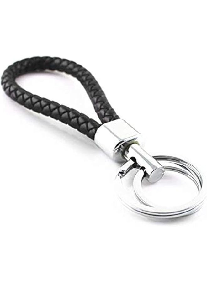 Leather Knitted Keychain – Creative Car Key Ring for Men & Women – Durable Braided Key Holder for Car, House & Office Keys – Stylish Gift Accessory - Black