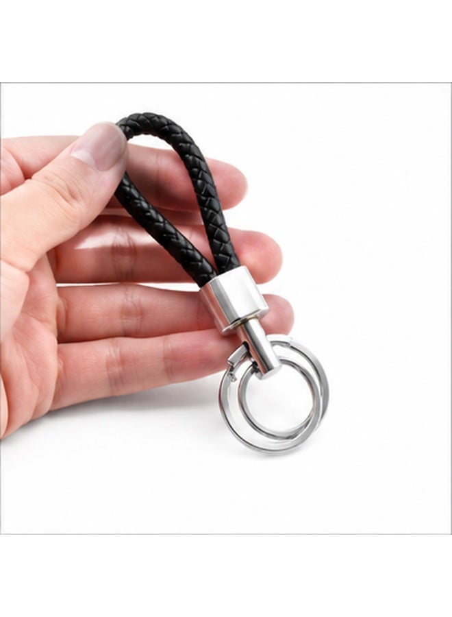 Braided Loop Keychain with Dual Key Rings, Black Strap and Silver-Tone Hardware, 9.5 cm Key Holder - Image 5