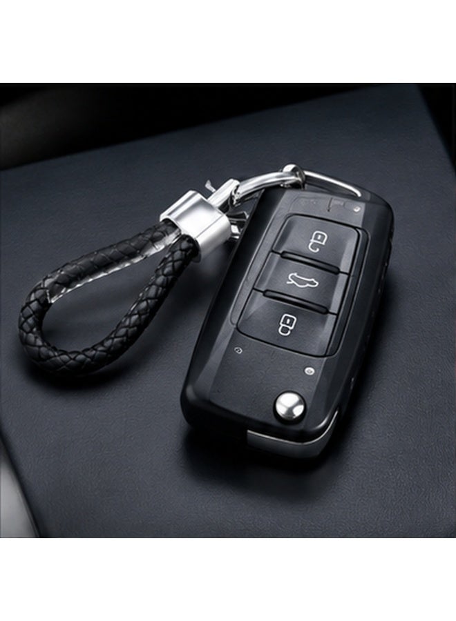 Braided Loop Keychain with Dual Key Rings, Black Strap and Silver-Tone Hardware, 9.5 cm Key Holder - Image 4