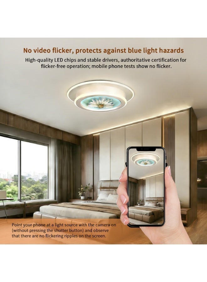 Floral Embedded Multi-layer Round Ceiling Light - Kitchen Ceiling Light-Dimmable LED Flush Mount Light, Acrylic & Iron Fixture, Anti-Mosquito Design, Suitable for Bedroom/Living Room/Entryway/Restaurant/Dining Room/Halls/Office - Image 4