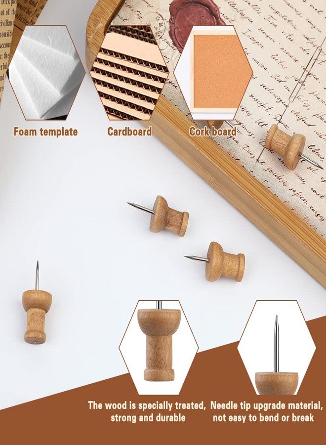 IMZAY 150 Pcs Push Pins for Cork Board, Decorative Thumb Tacks Wooden Push Pins Head Pin Wood Map Tacks Marking Pin, Wood Thumb Tacks Decorative for Bulletin Boards Craft Projects with Storage Box, Coffee - Image 4