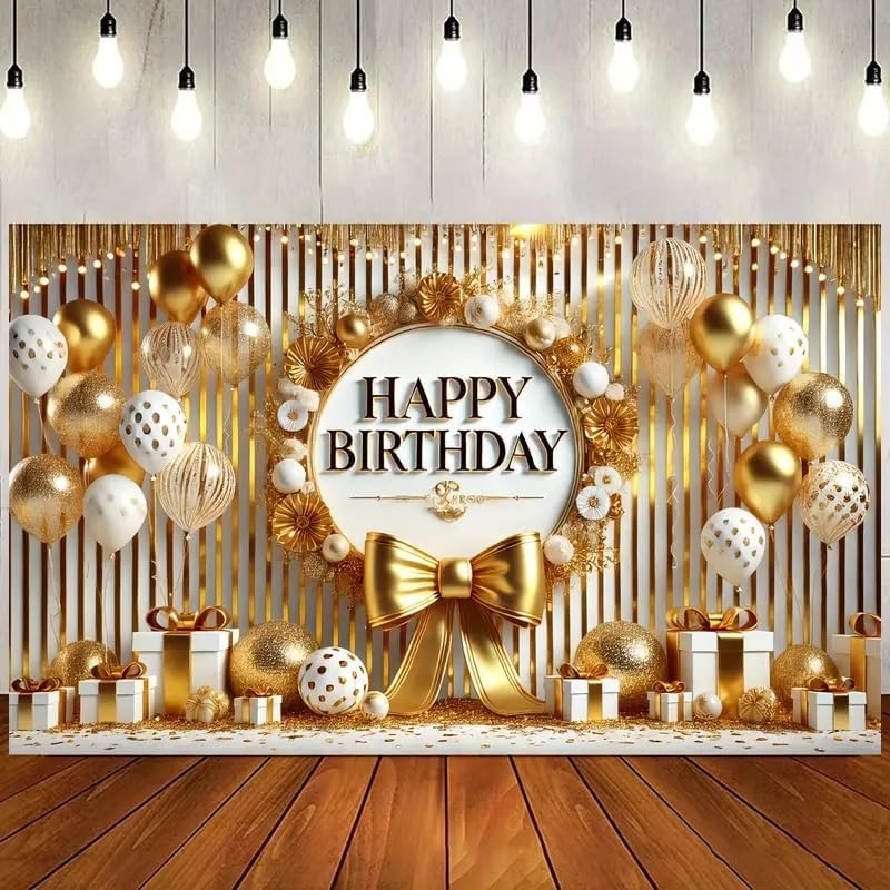 STUTI WORLD Birthday Backdrop - Party Backdrop Poster (8x5 feet) in Polyester Fabric. (Golden White) - Image 4