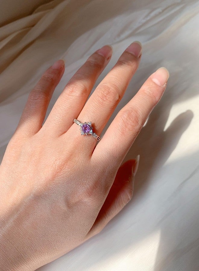 يس ليدي خاتم YESLADY من الجمشت للنساء، بتصميم آرت ديكو، حجر بخت شهر فبراير الطبيعي، مصنوع من الفضة، مرصع بحجر الزركونيا المكعب، خاتم مميز بتصميم هالة، مقاس 7 - Image 2