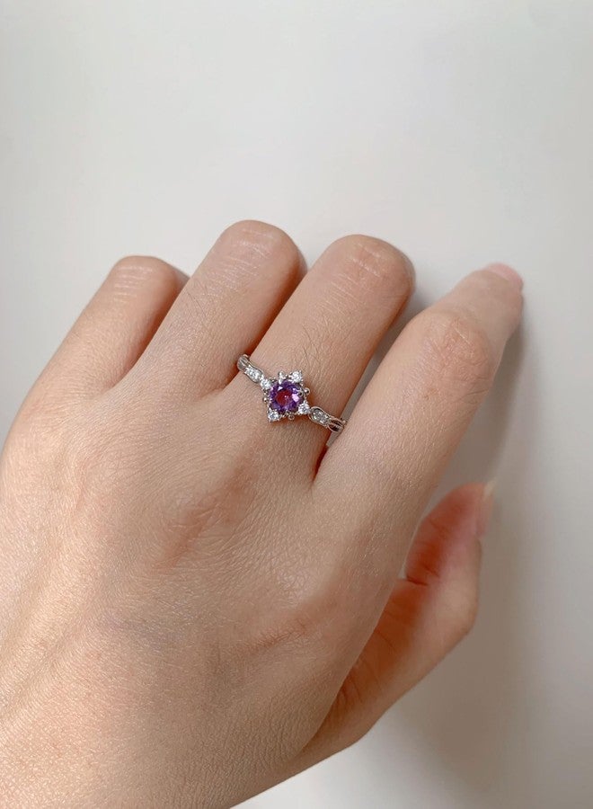 يس ليدي خاتم YESLADY من الجمشت للنساء، بتصميم آرت ديكو، حجر بخت شهر فبراير الطبيعي، مصنوع من الفضة، مرصع بحجر الزركونيا المكعب، خاتم مميز بتصميم هالة، مقاس 7 - Image 4