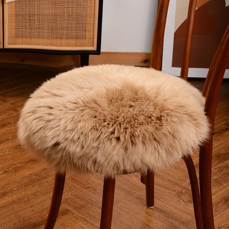 LLB Sheepskin Chair Pads - Office & Dining Room Chair Cushion - Tan, 16.5" Round (Pack of 1) - Image 1