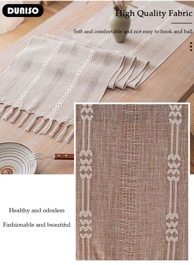 DUNISO Table Runner, White Table Runner Woven with Fringed, 32x200 CM Heat Resistant Table Runner Wipeable Waterproof Dining Table Runner for Kitchen, Coffee Table, Home Decor  - Image 3