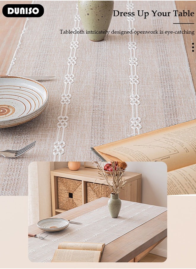 DUNISO - Table Runner, White Table Runner Woven with Fringed, 32x200 CM Heat Resistant Table Runner Wipeable Waterproof Dining Table Runner for Kitchen, Coffee Table, Home Decor - Image 1