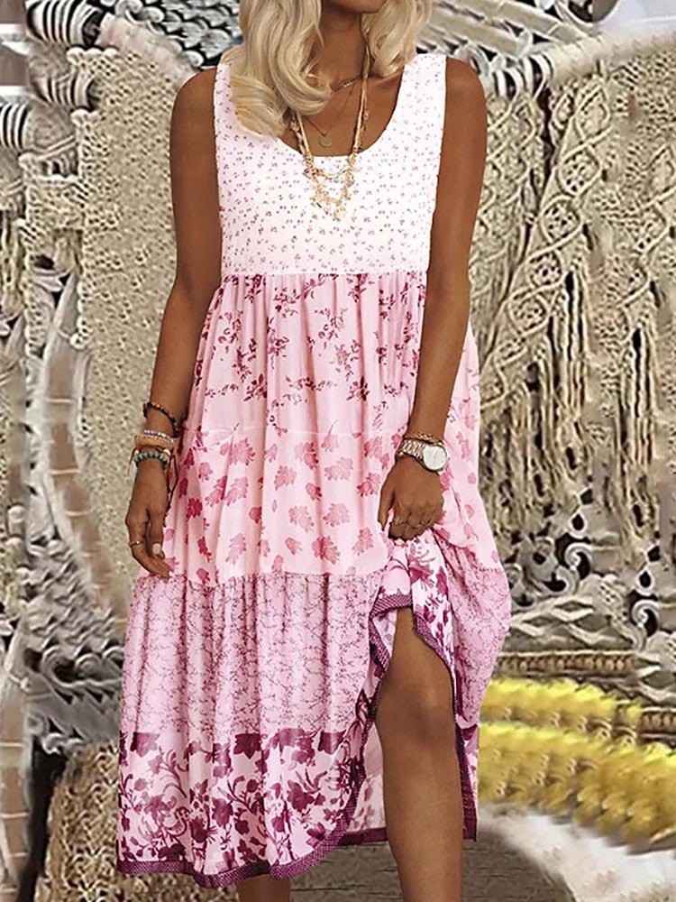 Plus Size Fashionable Summer Plus Size Womens Pullover Dress Printed U-Neck Rose Without Sleeves TEMU Independent Station Cl... Pink 