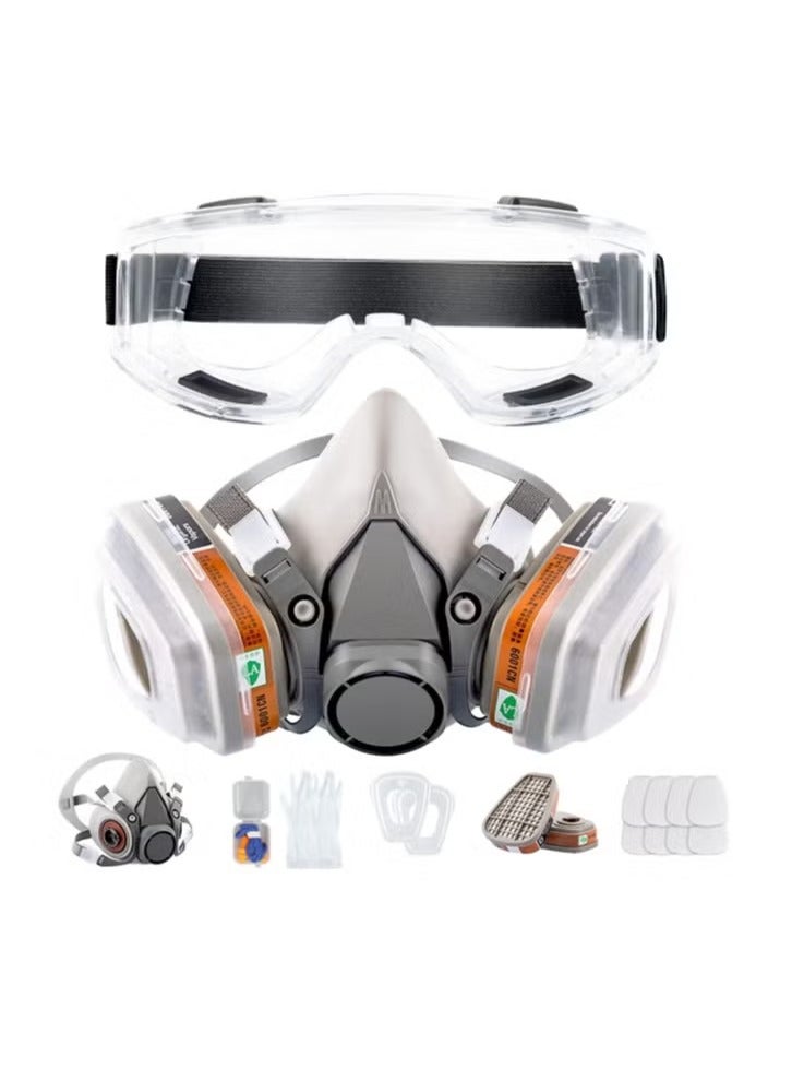 Red Leaf Respirator Mask Reusable Half Face Cover Gas Mask with Safety Glasses, Paint Face Cover Face Shield with Filters for Painting, Welding, Polishing, Woodworking and Other Work Protection (Medium) - Image 1