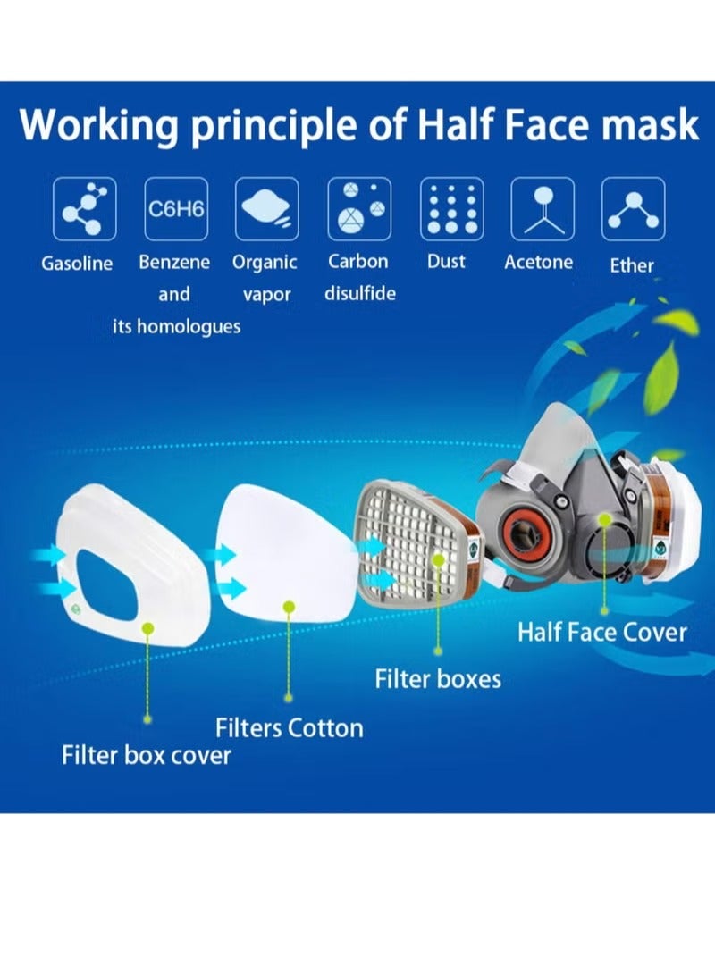 Red Leaf Respirator Mask Reusable Half Face Cover Gas Mask with Safety Glasses, Paint Face Cover Face Shield with Filters for Painting, Welding, Polishing, Woodworking and Other Work Protection (Medium) - Image 2