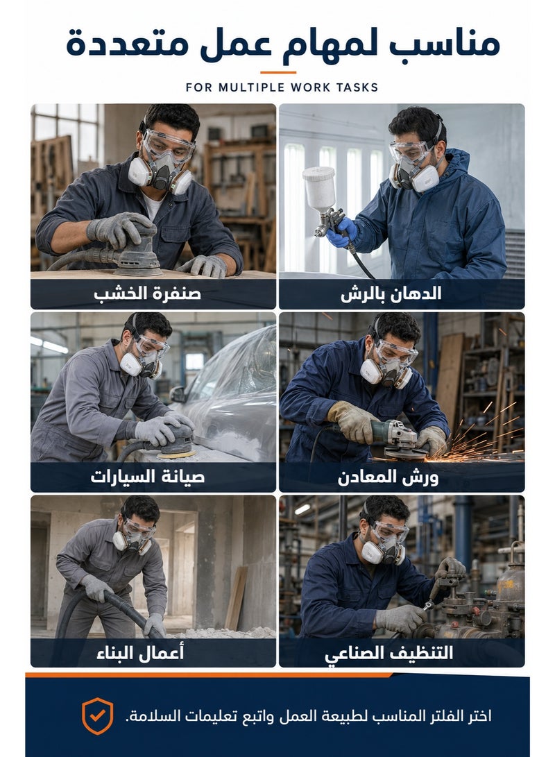 Red Leaf Respirator Mask Reusable Half Face Cover Gas Mask with Safety Glasses, Paint Face Cover Face Shield with Filters for Painting, Welding, Polishing, Woodworking and Other Work Protection (Medium) - Image 4