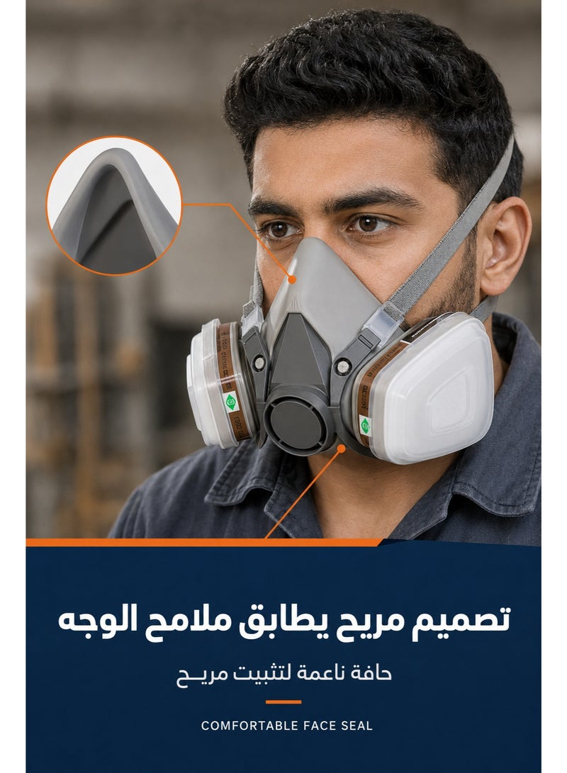 Red Leaf Respirator Mask Reusable Half Face Cover Gas Mask with Safety Glasses, Paint Face Cover Face Shield with Filters for Painting, Welding, Polishing, Woodworking and Other Work Protection (Medium) - Image 2