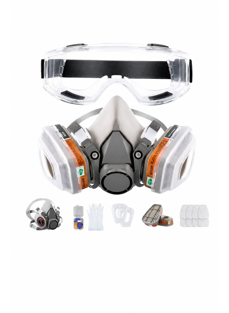 Red Leaf Respirator Mask Reusable Half Face Cover Gas Mask with Safety Glasses, Paint Face Cover Face Shield with Filters for Painting, Welding, Polishing, Woodworking and Other Work Protection (Medium) - Image 1
