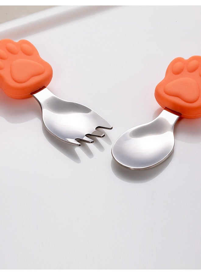 Orange baby short handle learning fork spoon suit  - Image 1