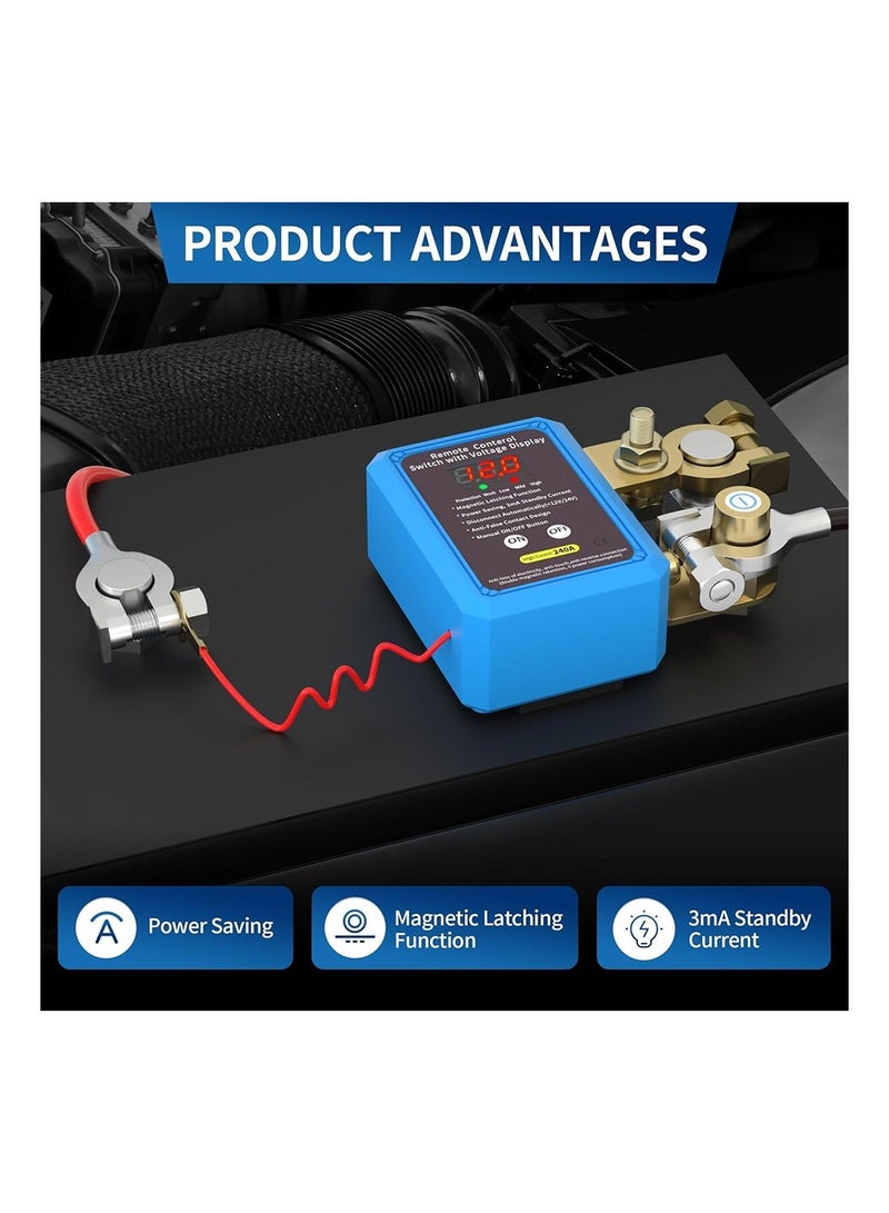 MVAQKLM  240A 12V Remote Battery Disconnect Switch with LED Voltage Display, Automatic Power Shut-Off Anti-Theft Kill Switch for Car, Truck, Boat - Image 3