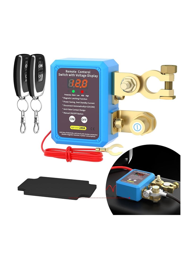 MVAQKLM  240A 12V Remote Battery Disconnect Switch with LED Voltage Display, Automatic Power Shut-Off Anti-Theft Kill Switch for Car, Truck, Boat - Image 1