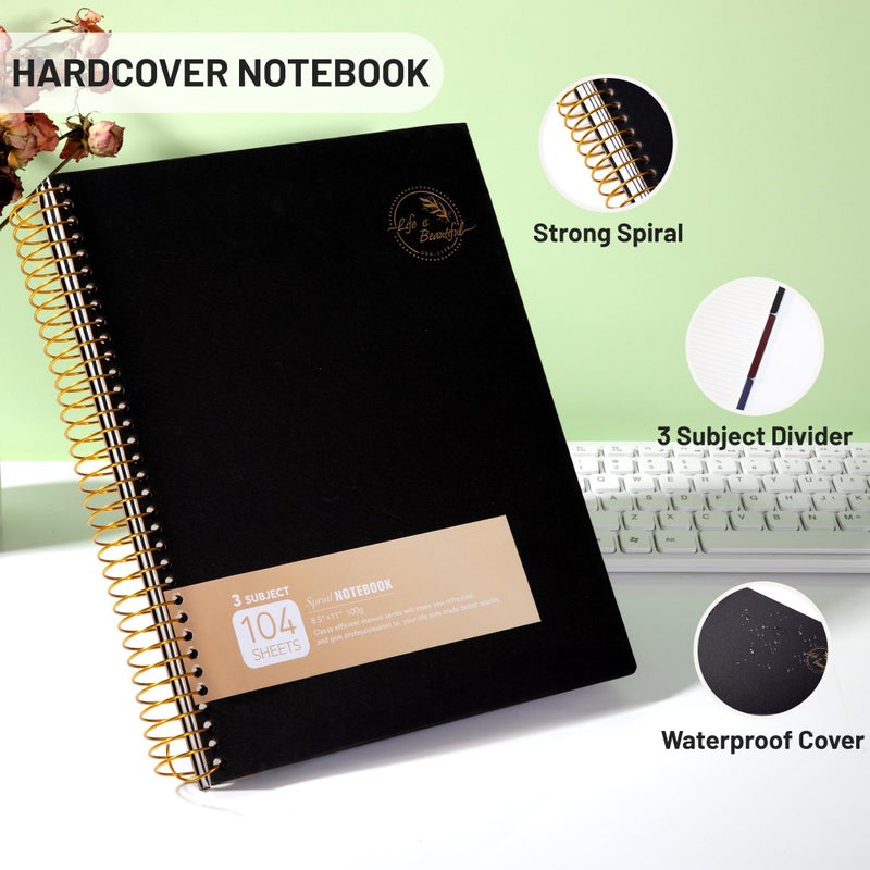 Flying Eagle 8.5 x 11 Large Spiral Notebook 3 Subject Spiral Notebook Hardcover Spiral Notebook for note taking 120 Sheets College Ruled Journal for School Office Supplies Writing Journal,Black - Image 5