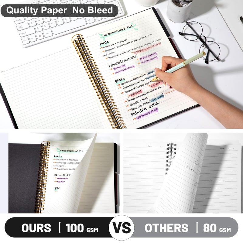 Flying Eagle 8.5 x 11 Large Spiral Notebook 3 Subject Spiral Notebook Hardcover Spiral Notebook for note taking 120 Sheets College Ruled Journal for School Office Supplies Writing Journal,Black - Image 2