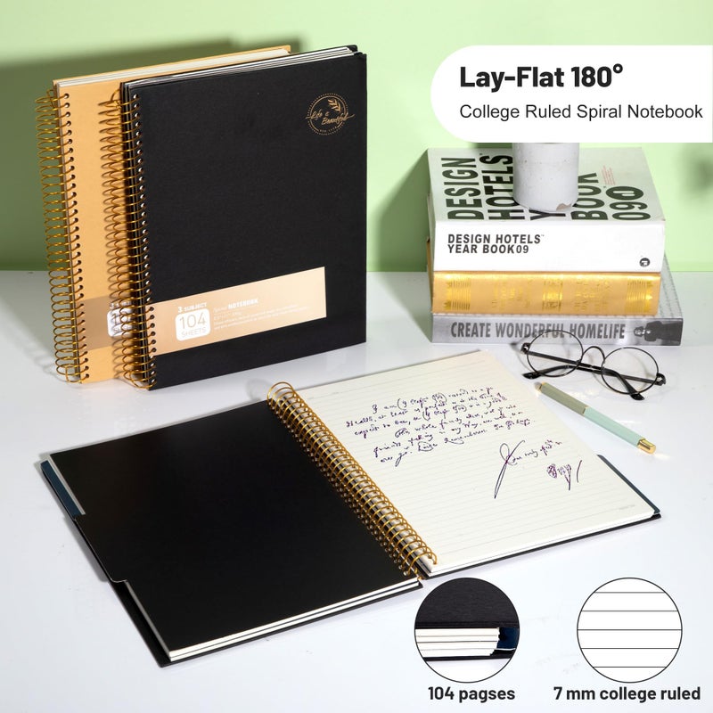 Flying Eagle 8.5 x 11 Large Spiral Notebook 3 Subject Spiral Notebook Hardcover Spiral Notebook for note taking 120 Sheets College Ruled Journal for School Office Supplies Writing Journal,Black - Image 4