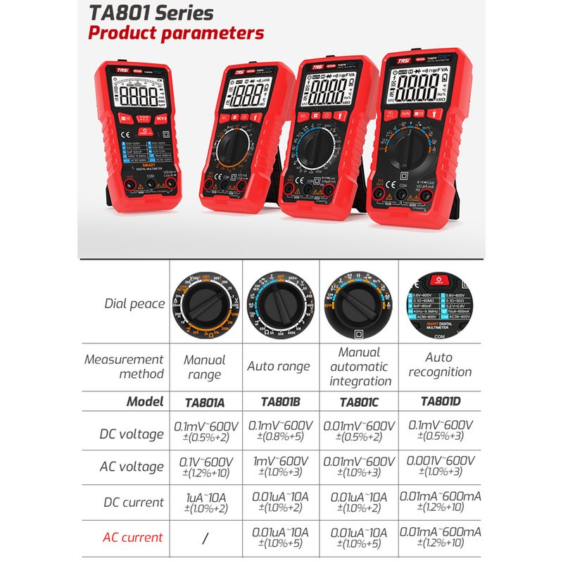 مقياس رقمي متعدد الوظائف TASI TA801C - مقياح احترافي - مقياس متعدد الوظائف RMS حقيقي - مقياح متعدد الوظائف صغير النطاق التلقائي - مقياس الجهد OHM NCV - Image 2