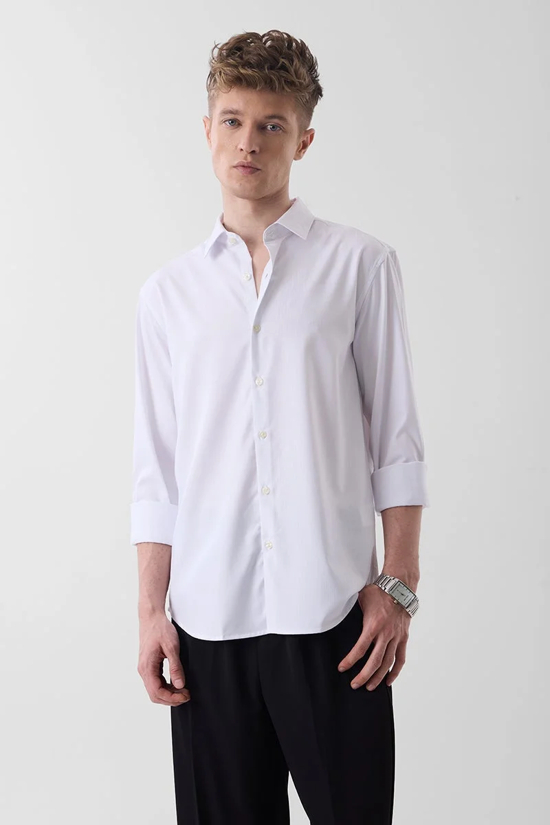 سنيتش White Solid Long Sleeve Slim Fit Luxe Shirt