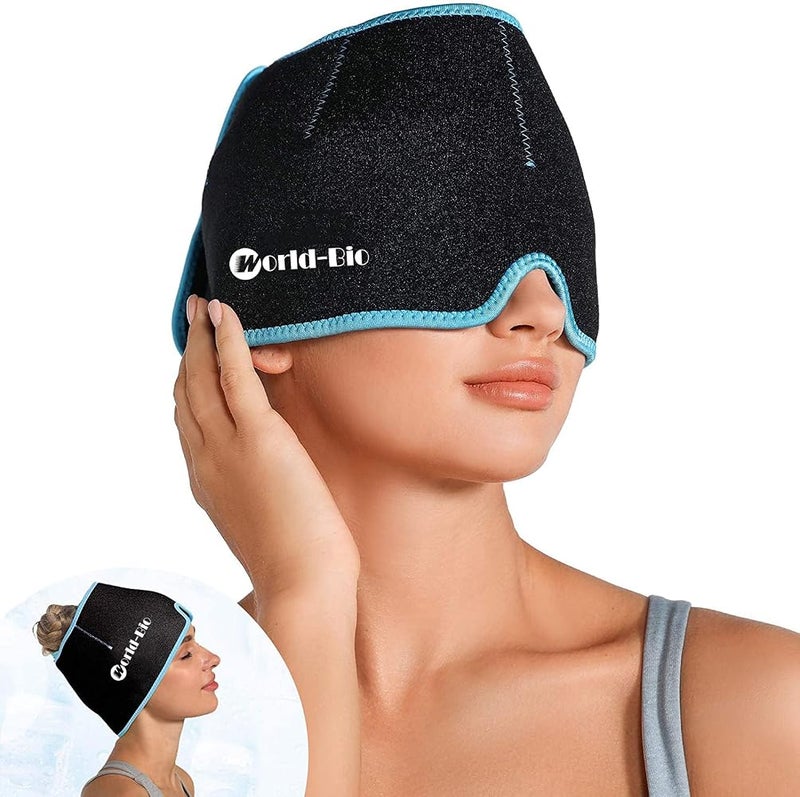 World-bio Gel Cold Pack Ice Head Wrap Hat Therapy for Puffy Eyes Mask Headache and Migraine Relief Cap - Image 1