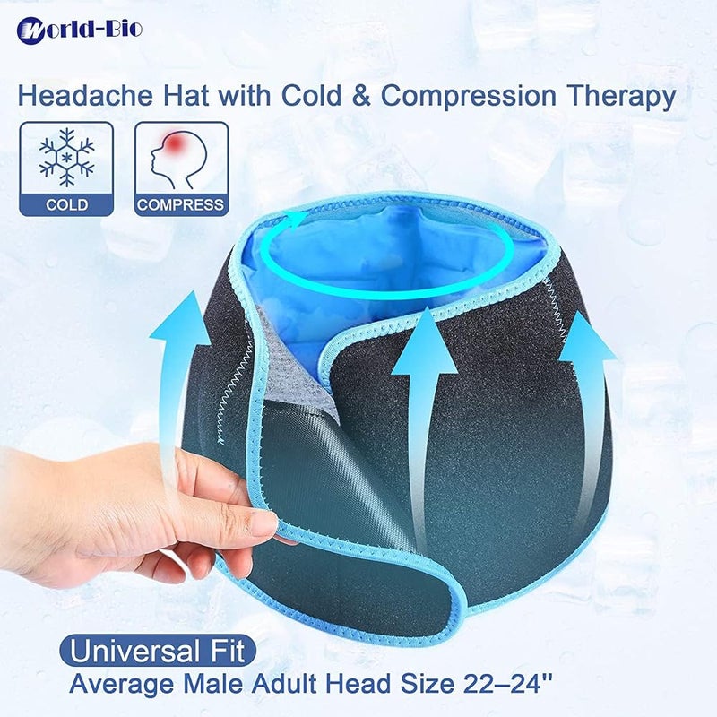 World-bio Gel Cold Pack Ice Head Wrap Hat Therapy for Puffy Eyes Mask Headache and Migraine Relief Cap - Image 3