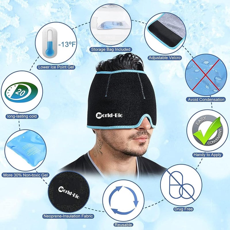 World-bio Gel Cold Pack Ice Head Wrap Hat Therapy for Puffy Eyes Mask Headache and Migraine Relief Cap - Image 2